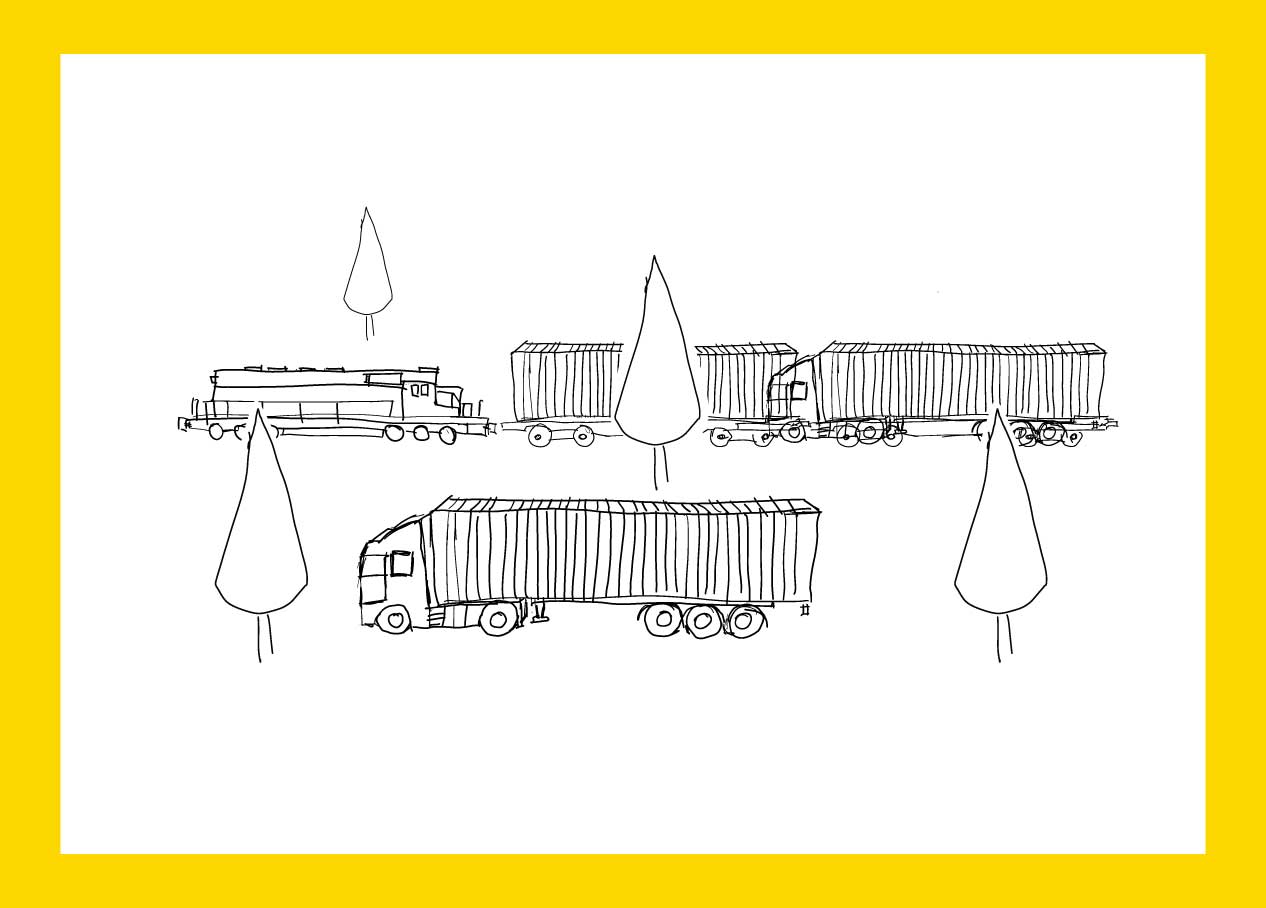 schets van vrachtautos met containers