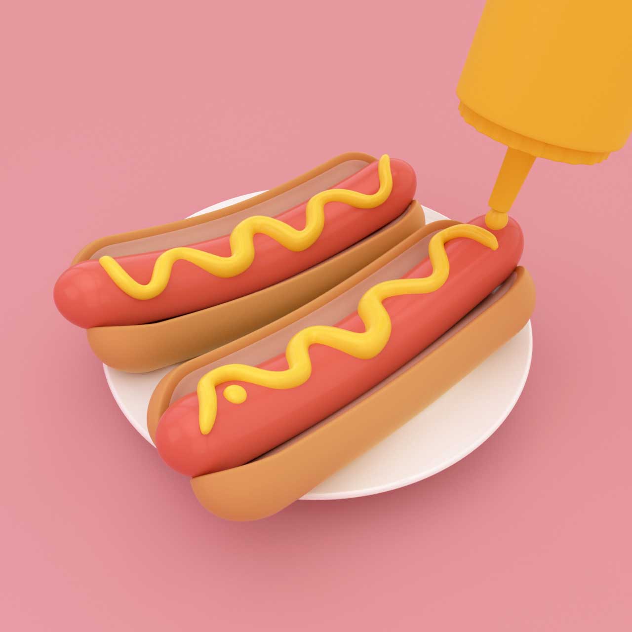 3d illustratie van een hotdog met mosterd